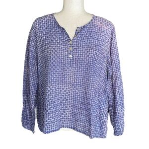 Matta Blue Purple Floral Printed Cotton Blouse - S